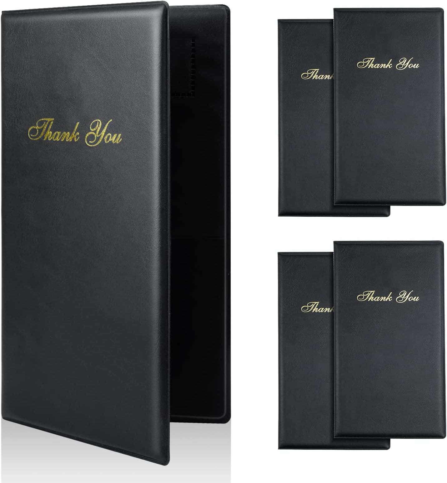 NALACAL 5PCS Restaurant Check Presenters, (10" x 5.5") Waitress Server Books Gold Imprinted Check Presenters with Thank You Imprint Eatery Guest Check Card Holders for Restaurants Eatery Bar and Cafe