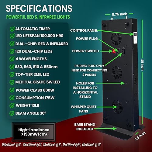 Miniatura 4 de Red Light Therapy Device for Full Body, 630nm, 660nm, 810nm & 850nm, Near Infrared Dual-Chip Clinical Grade LED Panel for Smooth Skin, Weight & Pain
