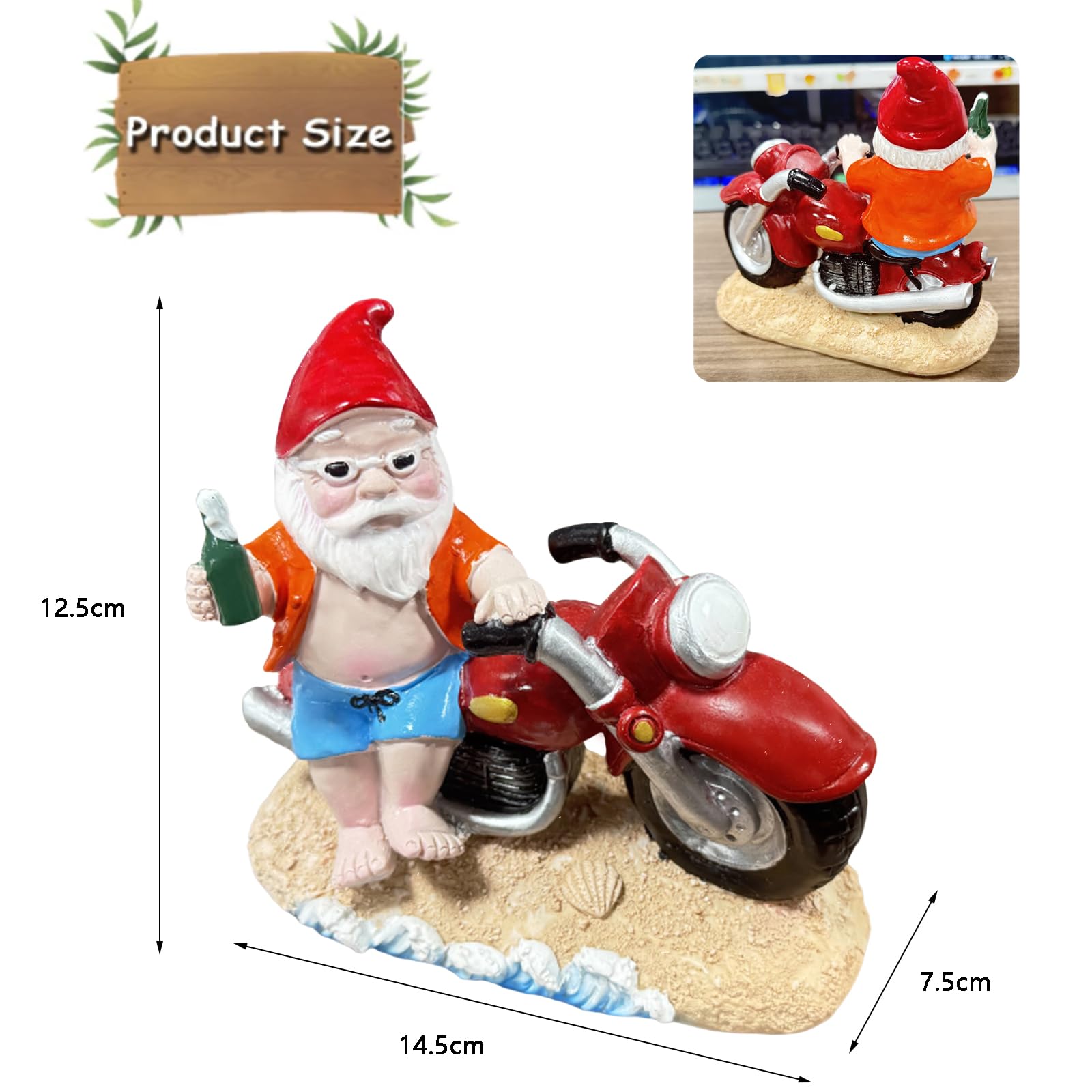Enanito de jardín divertido para motocicleta, gnomos de jardín para exteriores, decoración de jardín para exteriores, figura de resina hecha a mano para balcón, terraza y césped, motocicleta, regalos
