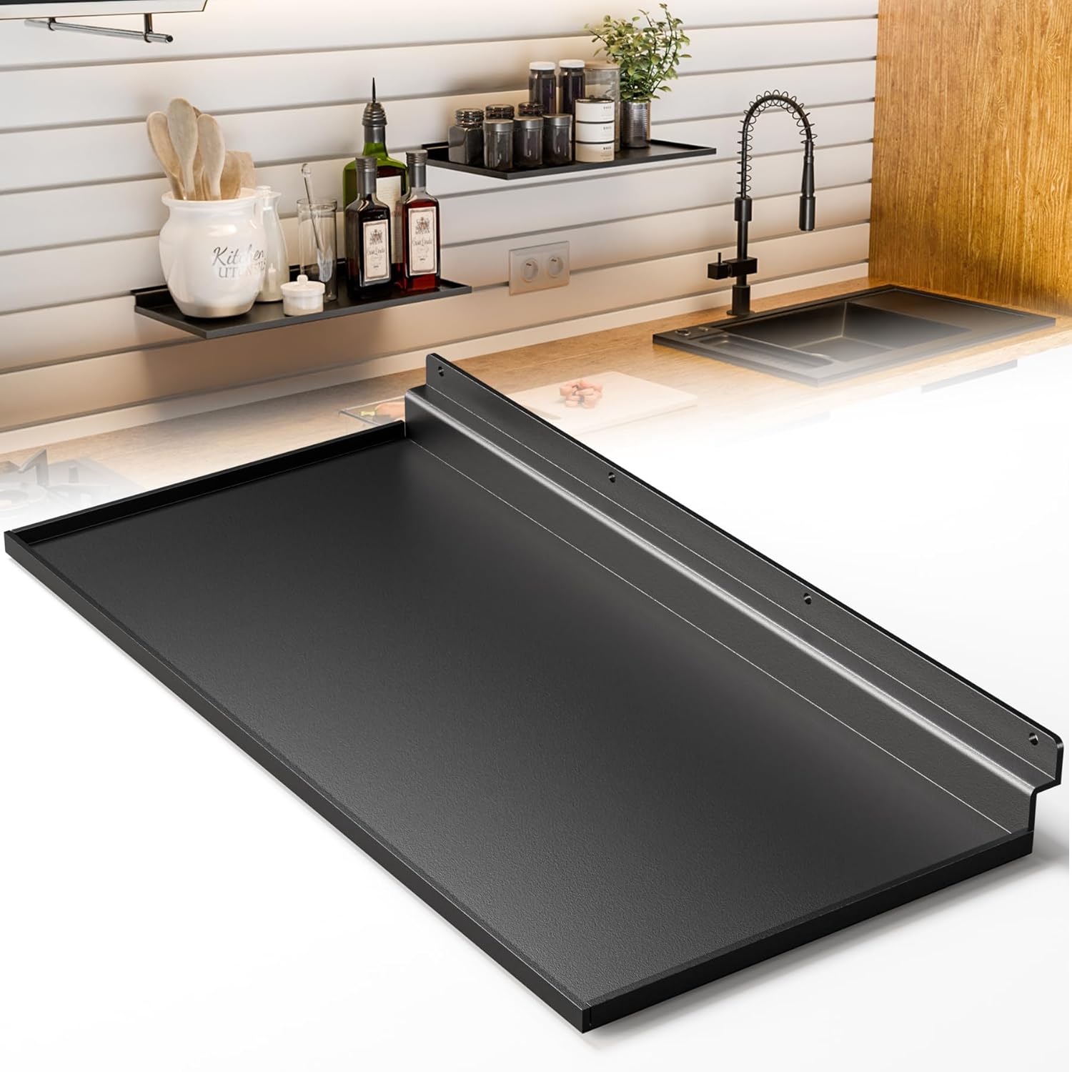 2 Pack Slatwall Shelves,17X8 Inch Large Slat Wall Shelves,Heavy Duty Slatwall Accessories,Black Metal Wall Shelve for Retail Display Shelves,Garage Organizer,Home Storage