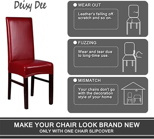 Miniatura 3 de protector de silla impermeable elástico de piel PU de color sólido para silla de comedor o de sala C051