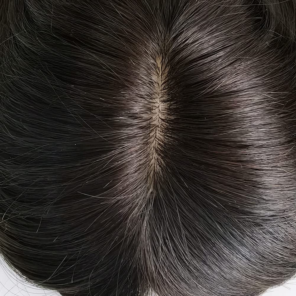 Injected Thin Skin PU Base Silk Top Base Partition Size 15cm*16cm Women Human Hair Topper (16 Inch, 1B# Natural Black)