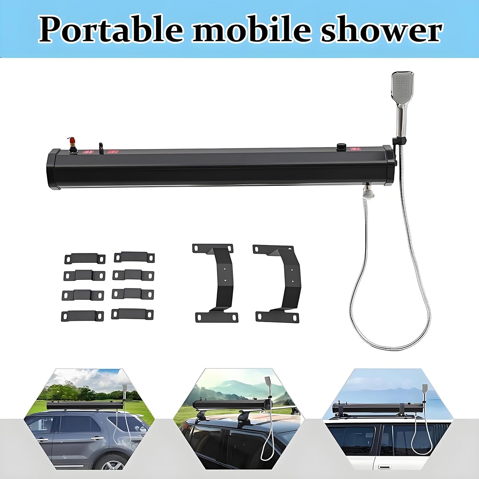 Cuve d'eau 18L/20L/30L à Pression pour Toit de Voiture - Réservoir Douche Solaire Camping | PVC+ABS Léger | Adapté Au Camping, Tout-Terrain & Lavage De Voiture 20L