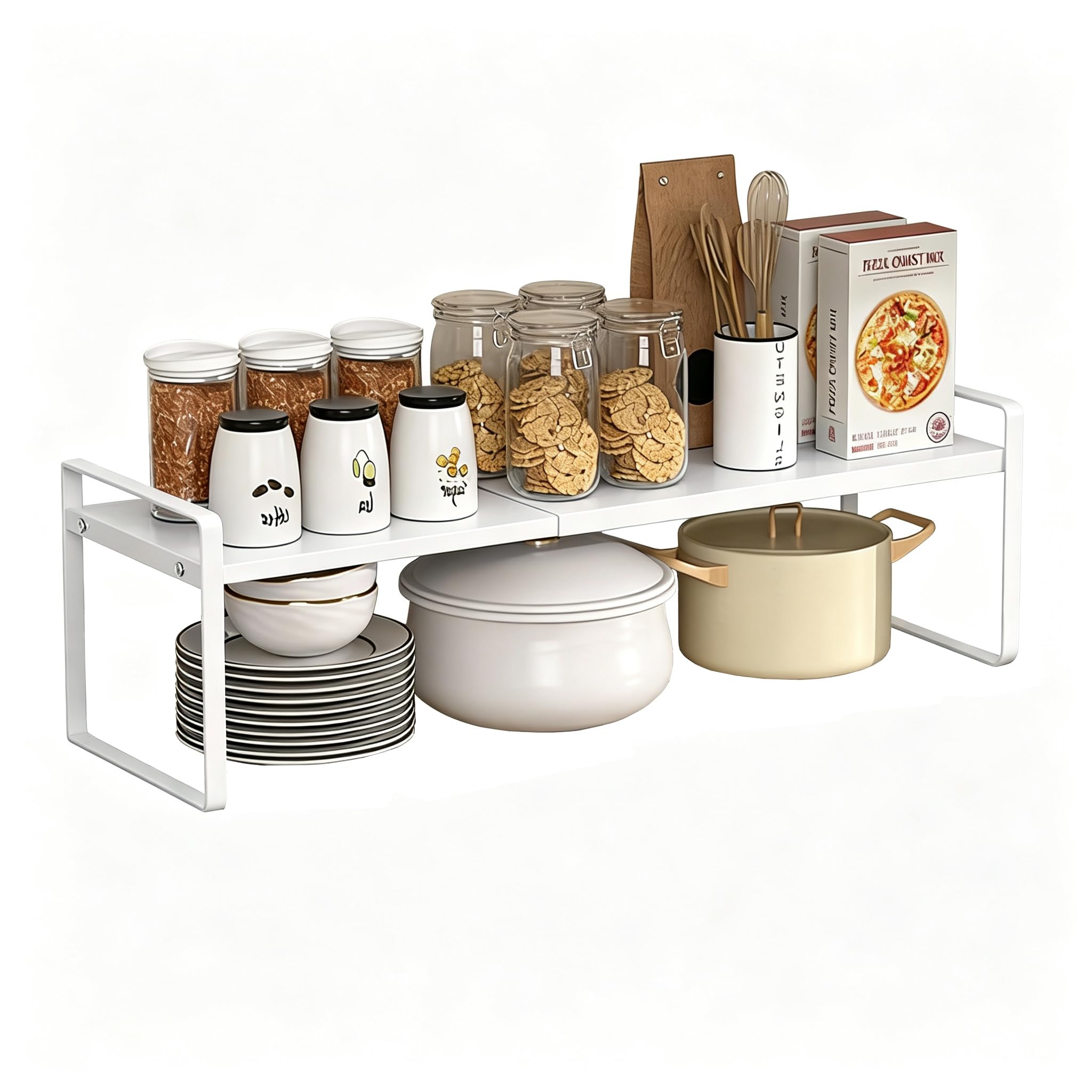 Erweiterbares Schrankregal,36-60cm Küchenregal Arbeitsplatte Organizer, Gewürzregal Küchen Organizer Schrank,Verstellbarer Küchengewürzregal für Küche (Weiß,Breite 21cm)