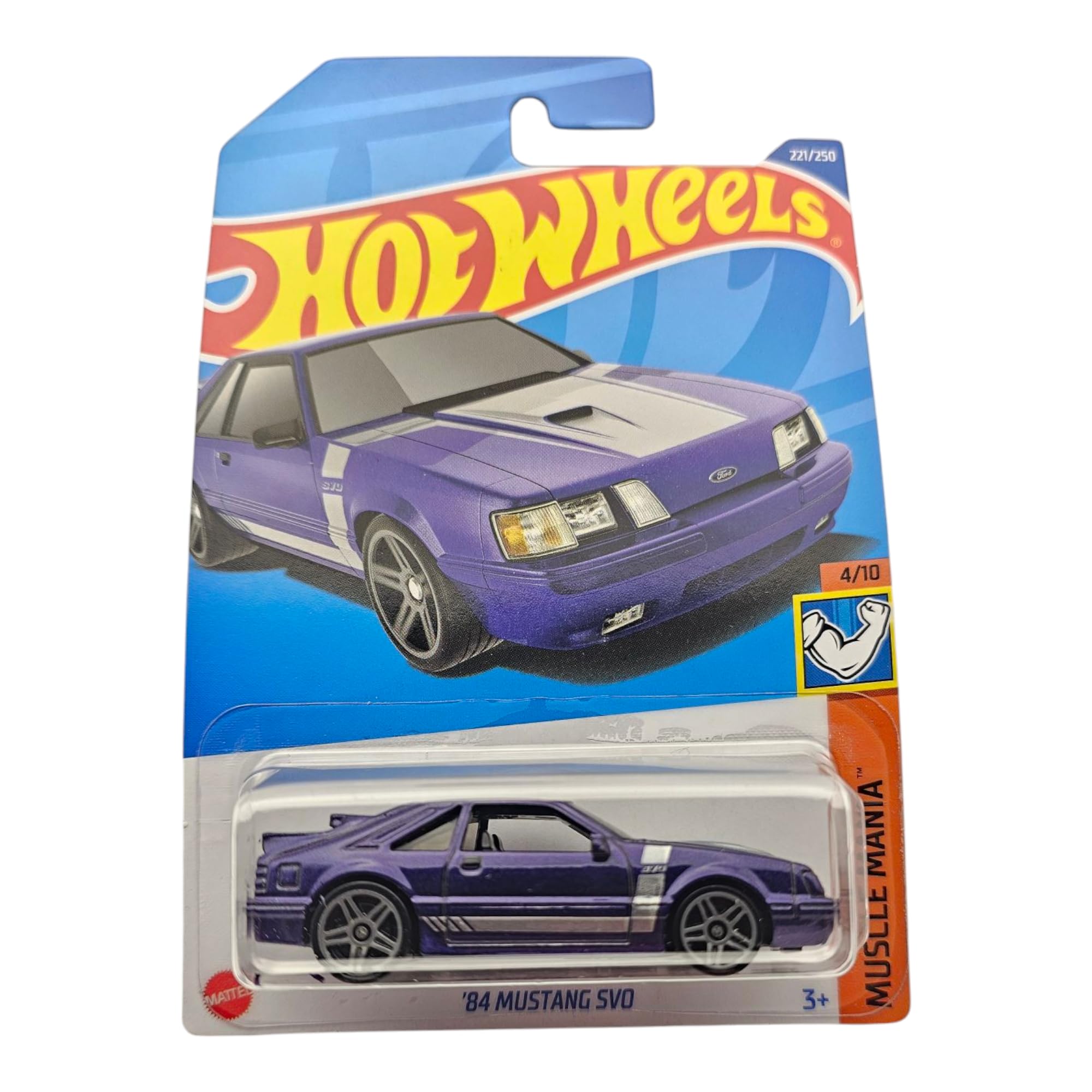 Hot Wheels '84 Mustang SVO, Purple Die-Cast Car, Muscle Mania Series, 4/10
