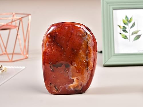 Miniatura 3 de AMOYSTONE Piedra decorativa de ágata roja curativa torre de piedra decorativa pulida decoración del hogar, individual irregular 1.7  2 libras