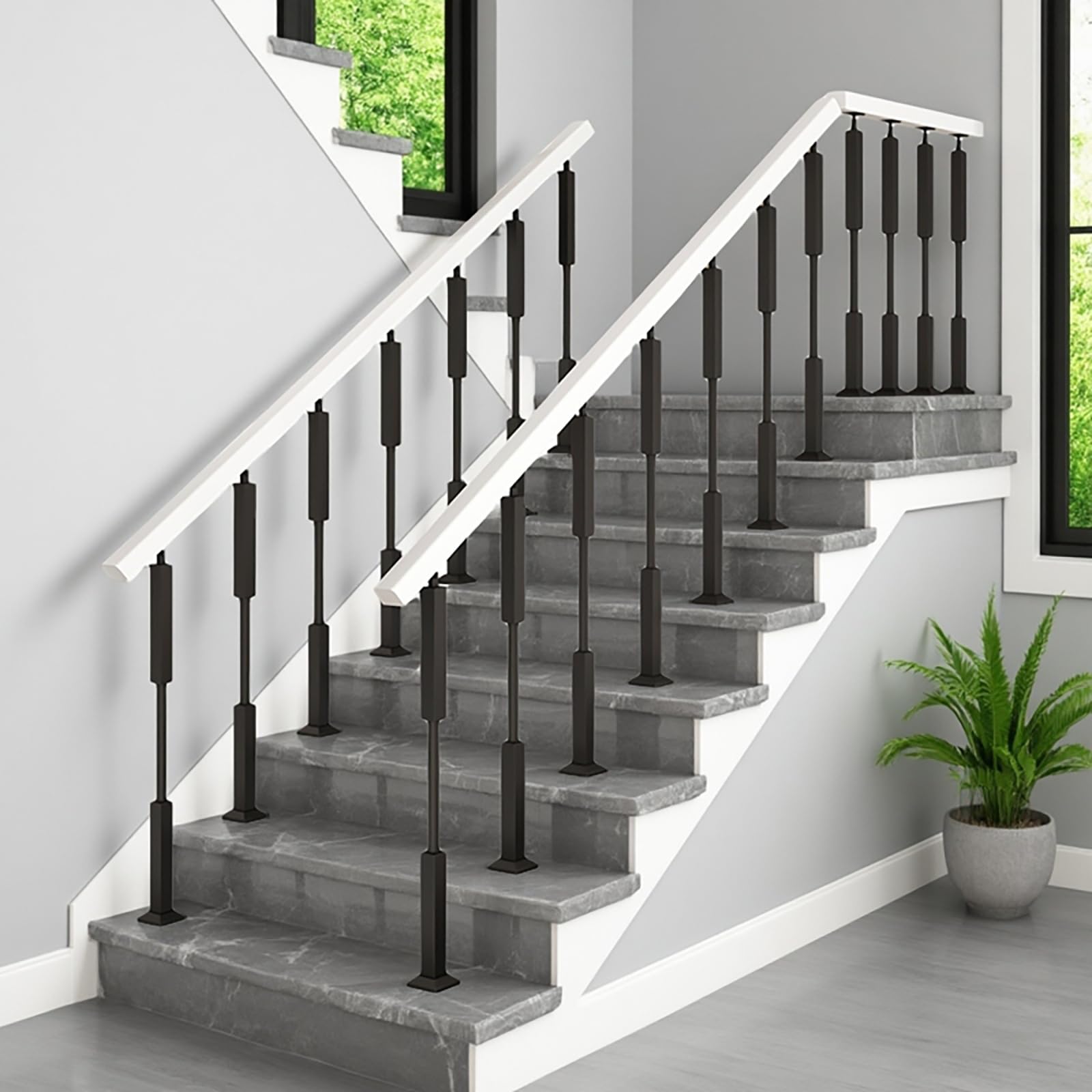Balaustres decorativos de metal negro y dorado con base plana de alta seguridad de 85 cm