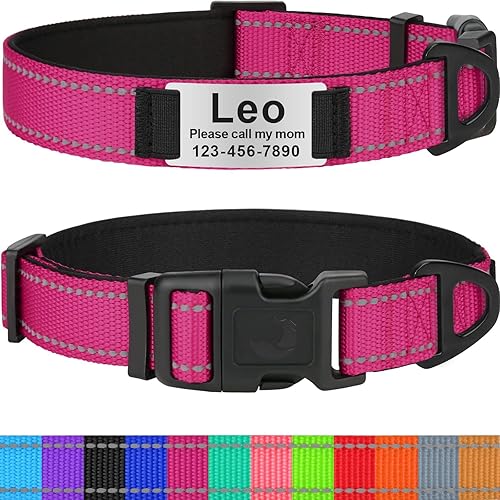 Taglory Collares de perro personalizados para perros pequeños, collar reflectante personalizado con placa de nombre, collar acolchado para mascotas