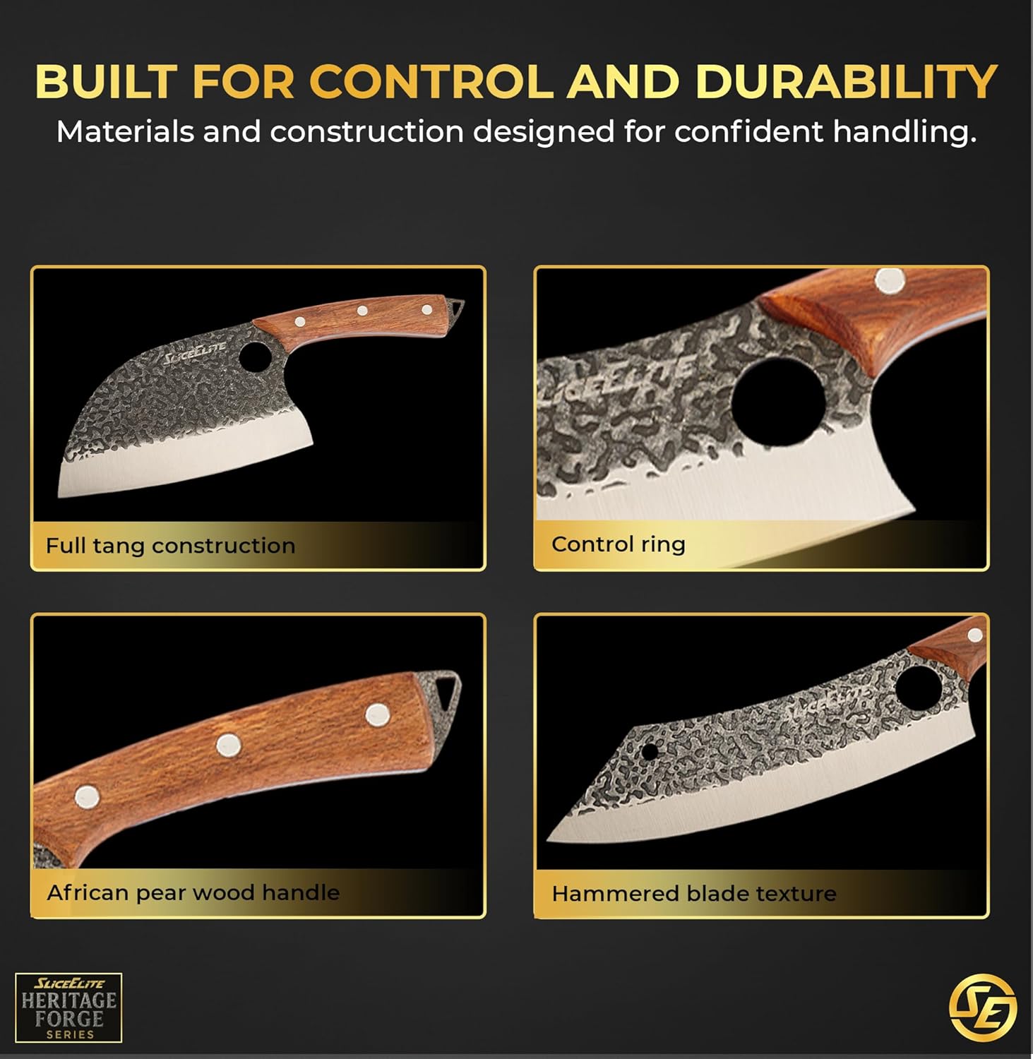 Heritage Forge 6 Piece Knife Set Serbian Knife Viking Knife Cleaver Boning Scimitar Kiritsuke Hand Forged High Carbon Steel Kitchen Butcher Knives for Meat Vegetables and Daily Prep