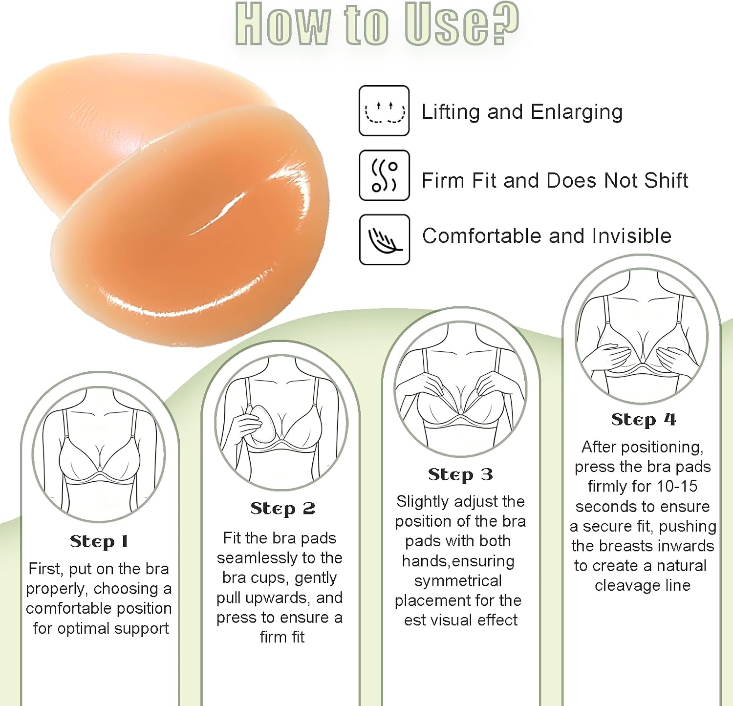 Sticky Silicone Bra Inserts | Reusable Push-Up Pads for Bikini & Sports Bras, Natural Lift Enhance Pad
