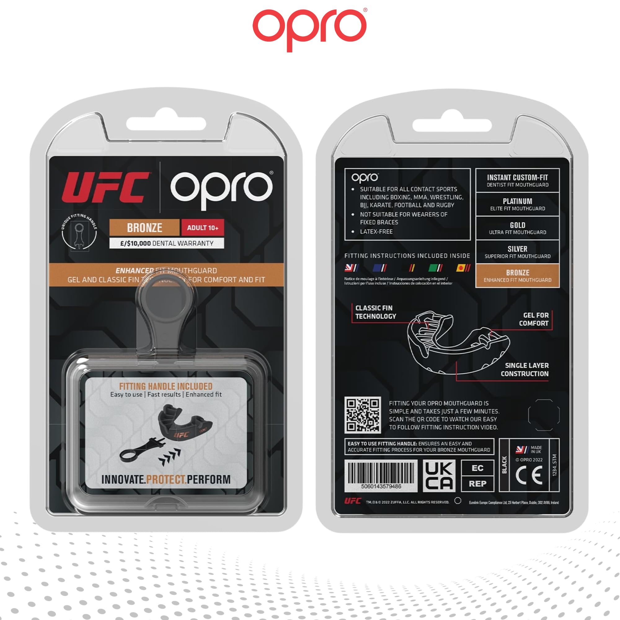 OPRO Paradenti Livello Bronzo - Aderenza Essenziale - Paradenti per Boxe, MMA, Rugby, Hockey - Protezione Dentale per Adulti e Bambini - Facile da Modellare - Con Garanzia Dentale