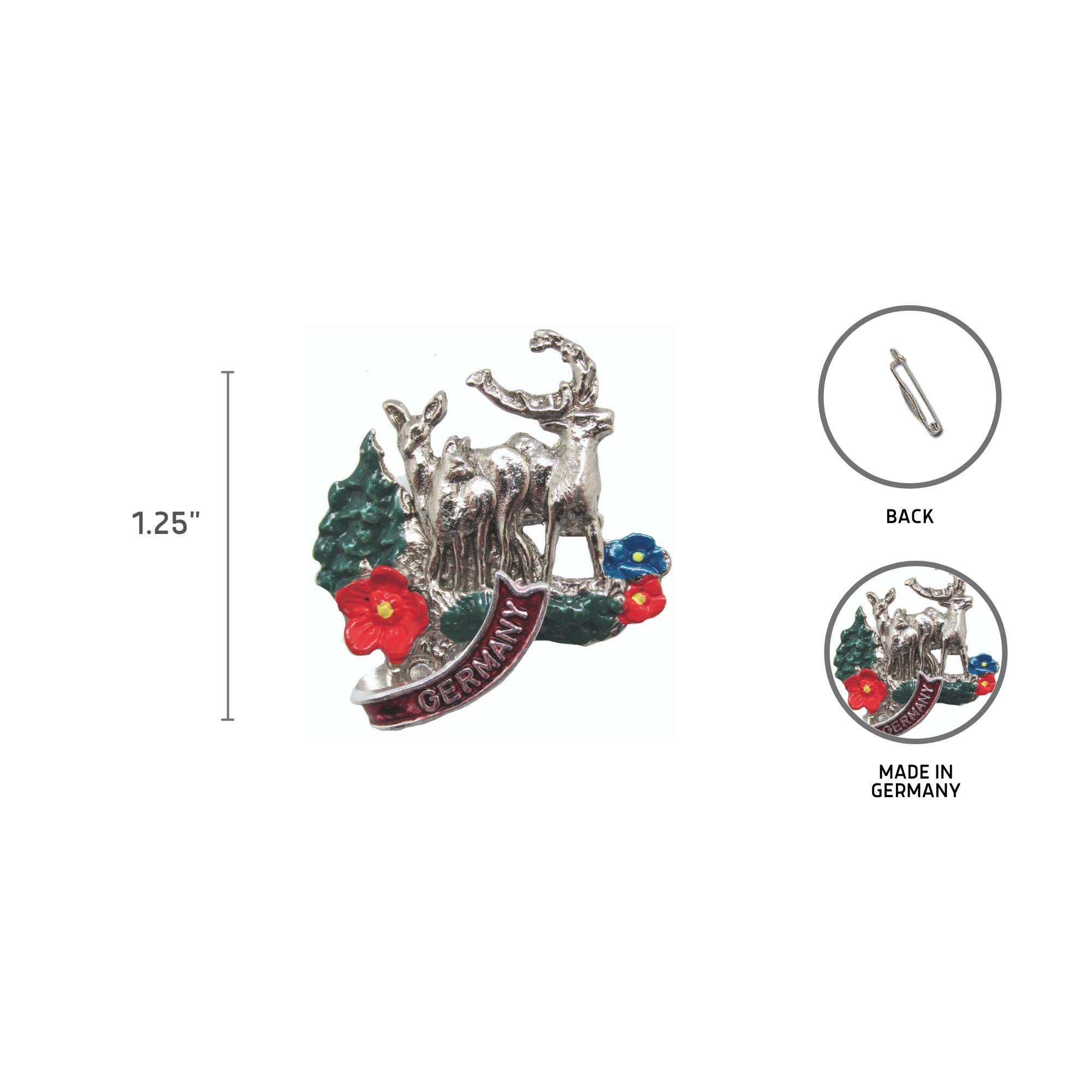 Oktoberfest German Hat Pin by E.H.G | Metal Deluxe Alpine Stags | Germany Banner