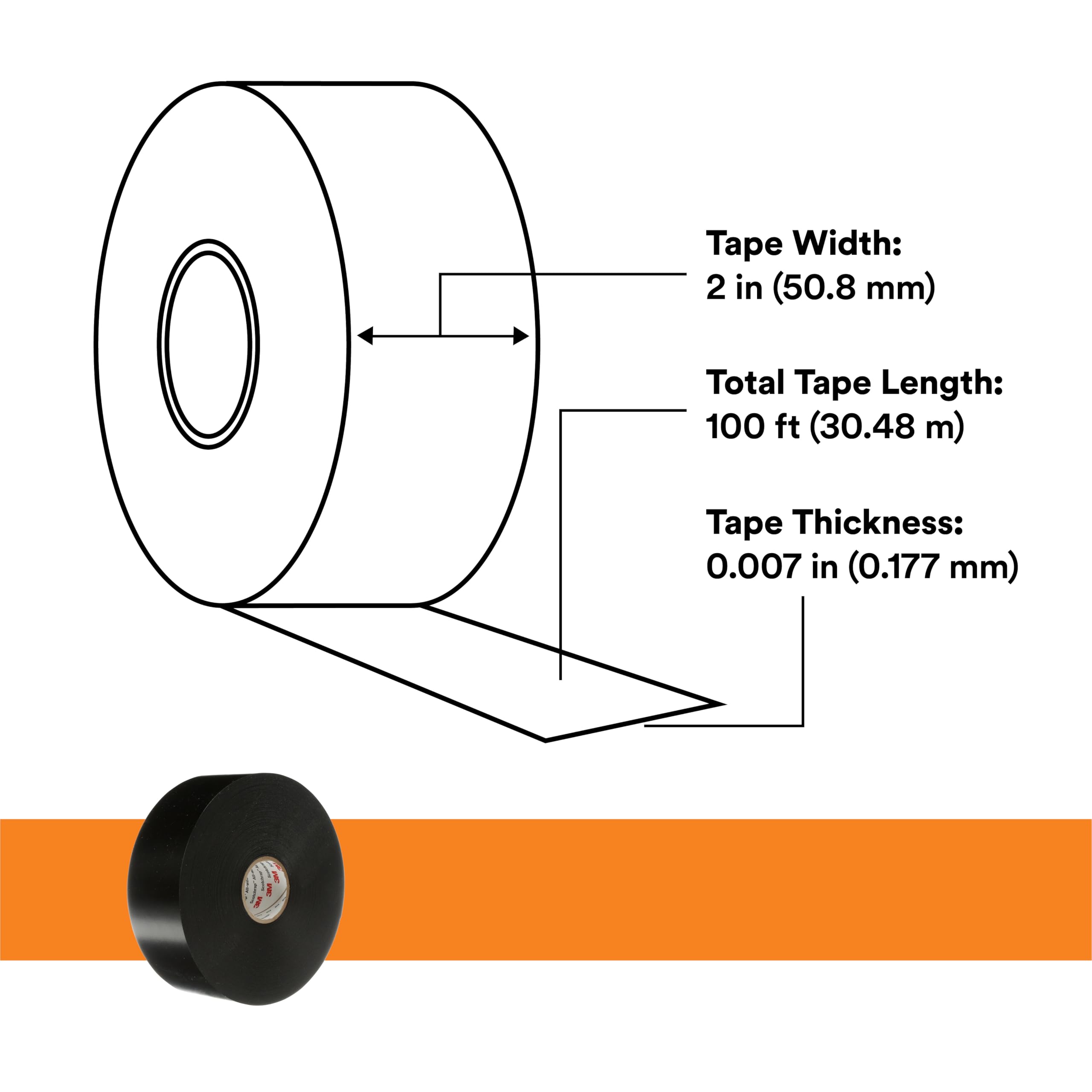 3M Scotchrap Cinta de protección contra la corrosión de vinilo 51, 5.08 cm x 30.50 m, sin impresión, negra, para tuberías de metal y sistemas de conductos eléctricos, 1 rollo