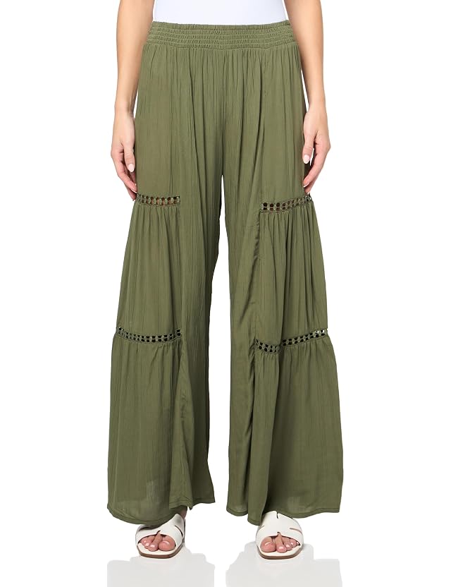 Angie Womens Angie Womens Wide Leg Pants with Leg Inserts