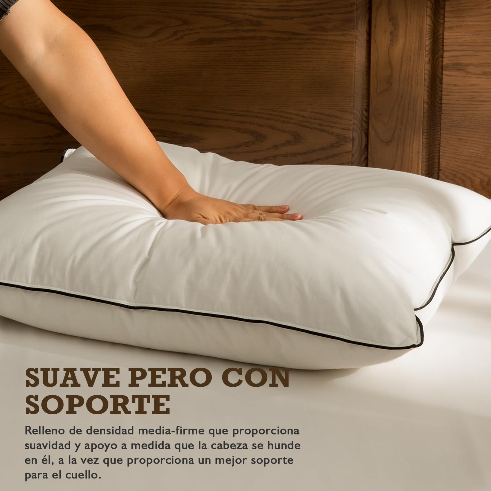 BPC Plumón de plumas orgánico almohadas 50x75 Pack de 2 Unidades, Lujosa almohada para dormir de hotel de 3 cámaras, Almohada 50x75 cm plumón con funda 100% algodón y relleno de pluma de ganso, Blanco