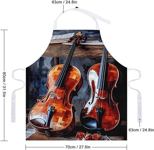 Miniatura 2 de MUSM Apron for Adults - 27.6 X 31.5 Inch, Heavy-Duty Polyester Aprons with Two Large Pockets, Waterproof Violin And Cello Kitchen Apron for Cooking,