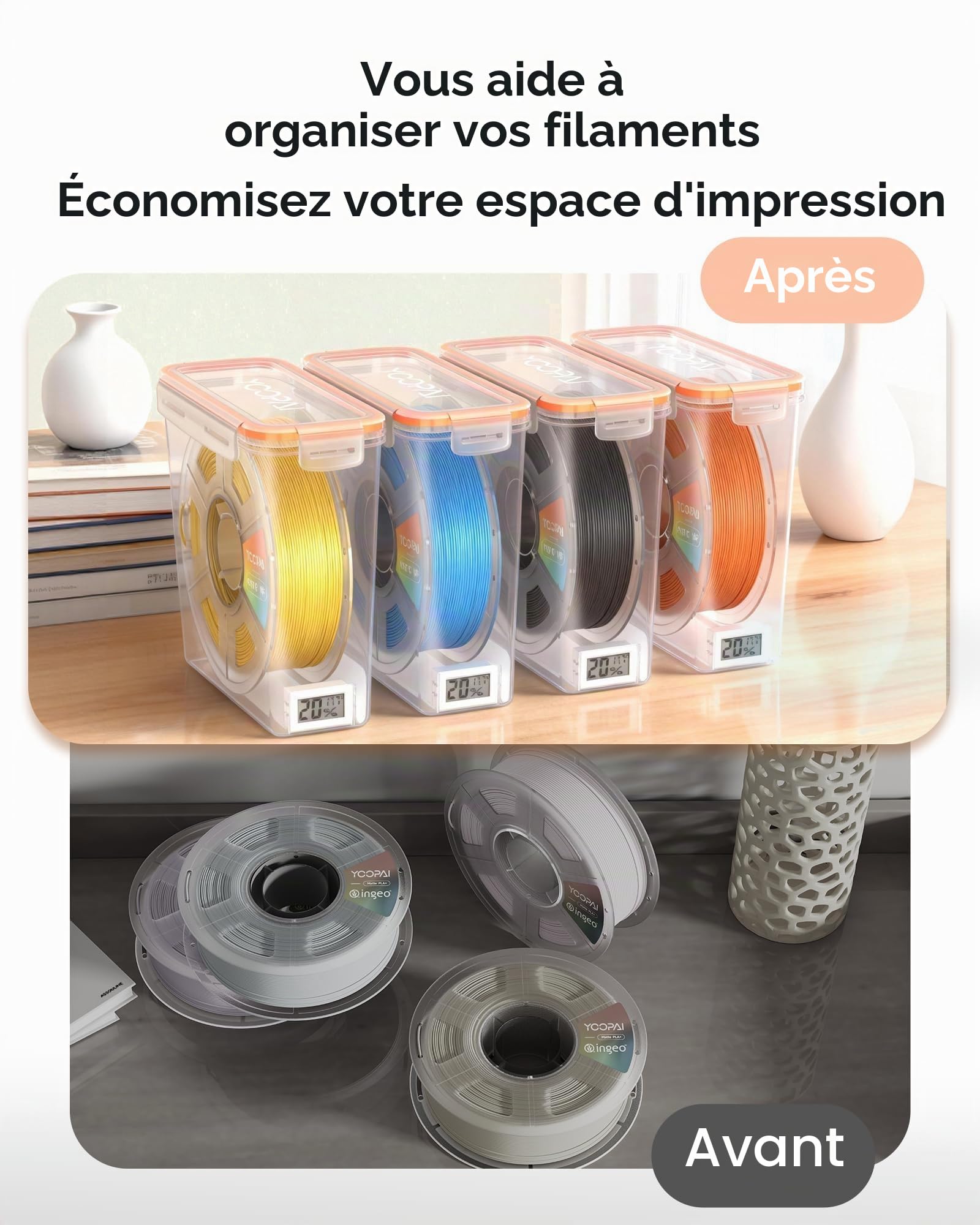 YOOPAI Boîte de rangement pour filament Pro avec moniteur de température et d'humidité, conteneur hermétique pour bobines de 1 kg et 1,75 mm, résistant à l'humidité et à la poussière pour le stockage