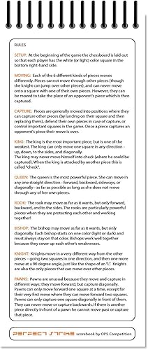 Miniatura 5 de Libro de puntuaciones de ajedrez perfecto con reglas e instrucciones de puntuación. Resistente. Calidad de archivo. Ideal para práctica y