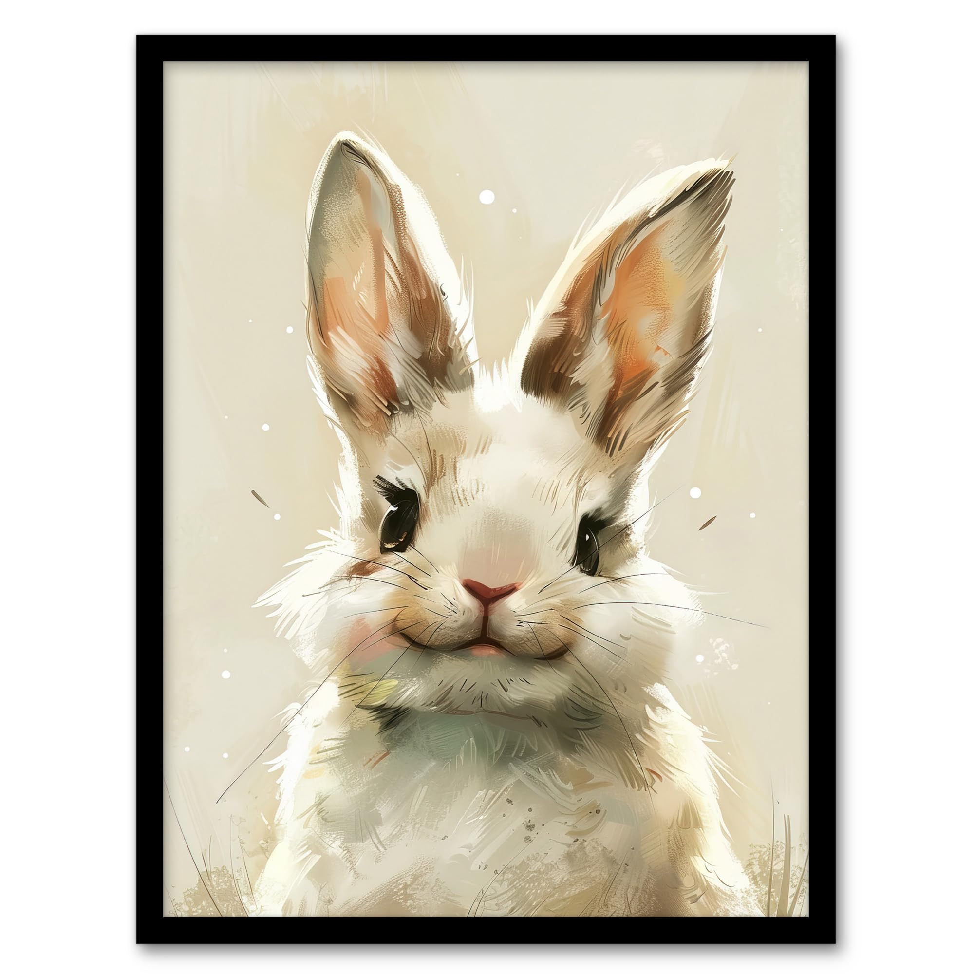 Artery8 Happy Smiling Bunny Rabbit Cute Animal Portrait Nursery Kids Bedroom Artwork Framed Wall Art Print A4