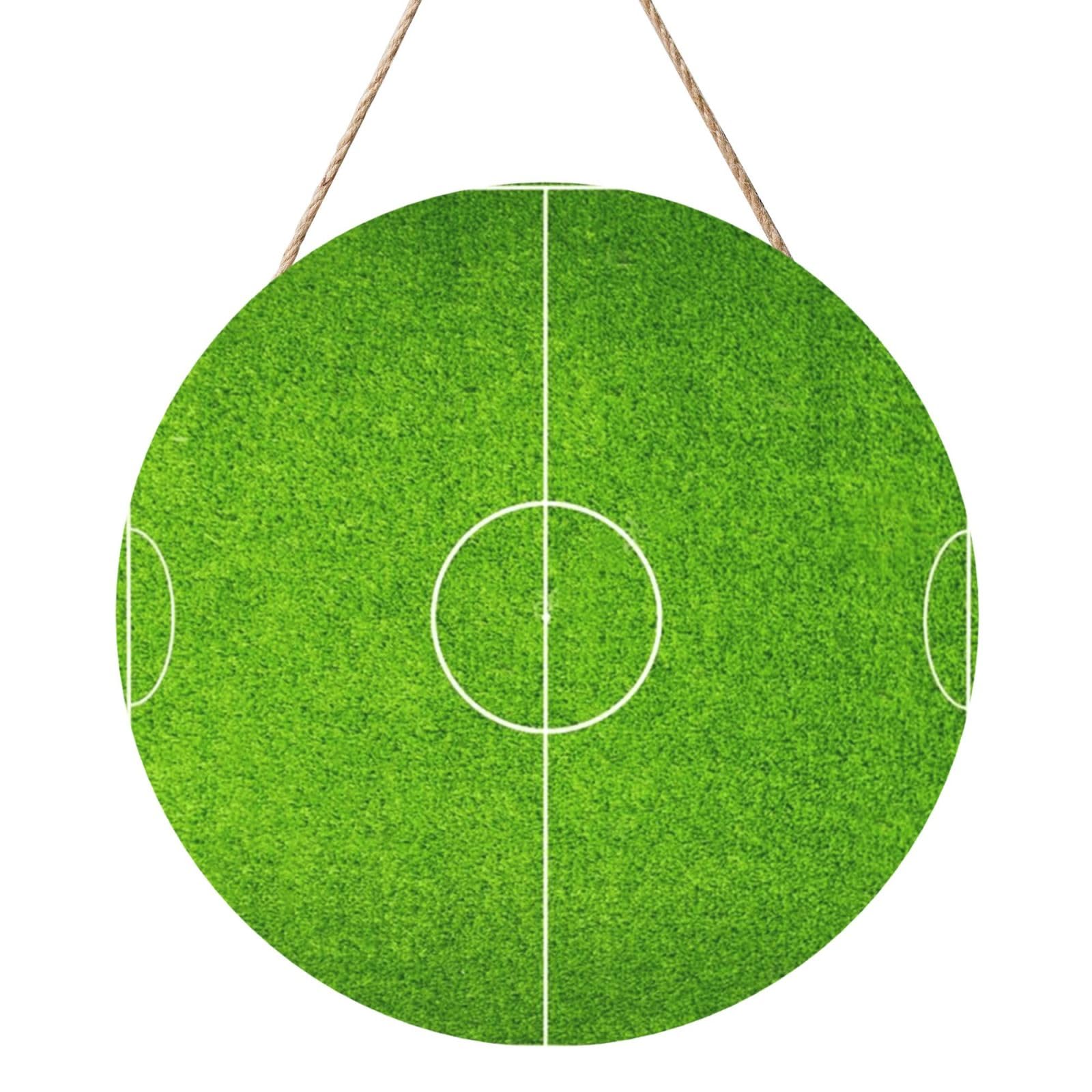 InOmak Green Football Stadium Field, Round Wood Panel Painting 12 in, Wall Hanging Painting For Home