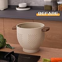 Vista 76 de Colador de metal con mango de madera y base estable, cesta coladora de cocina de acero con recubrimiento en polvo para escurrir pasta, verduras