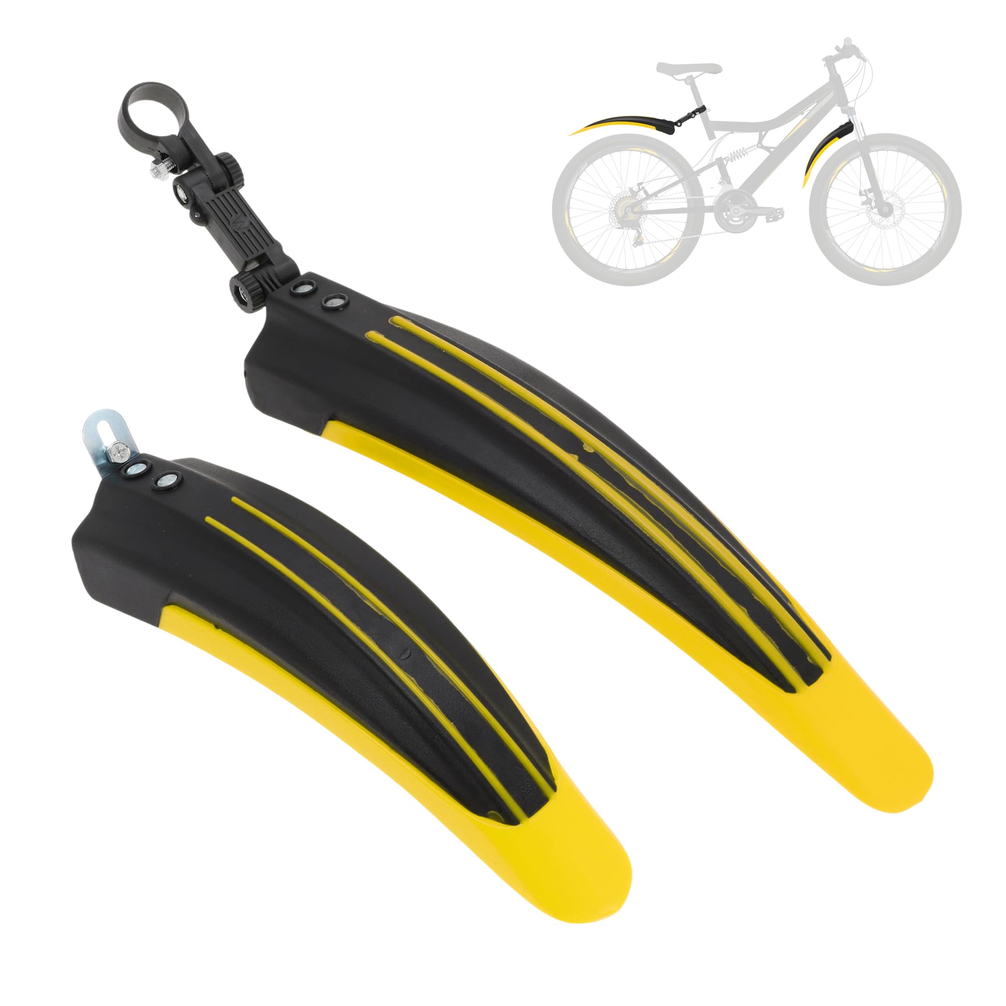 BULLSPANN 自転車 フェンダー マウンテンバイク 20～26インチ対応 高さ調整可能 泥除け mtb どろよけ 前後セット 黄色