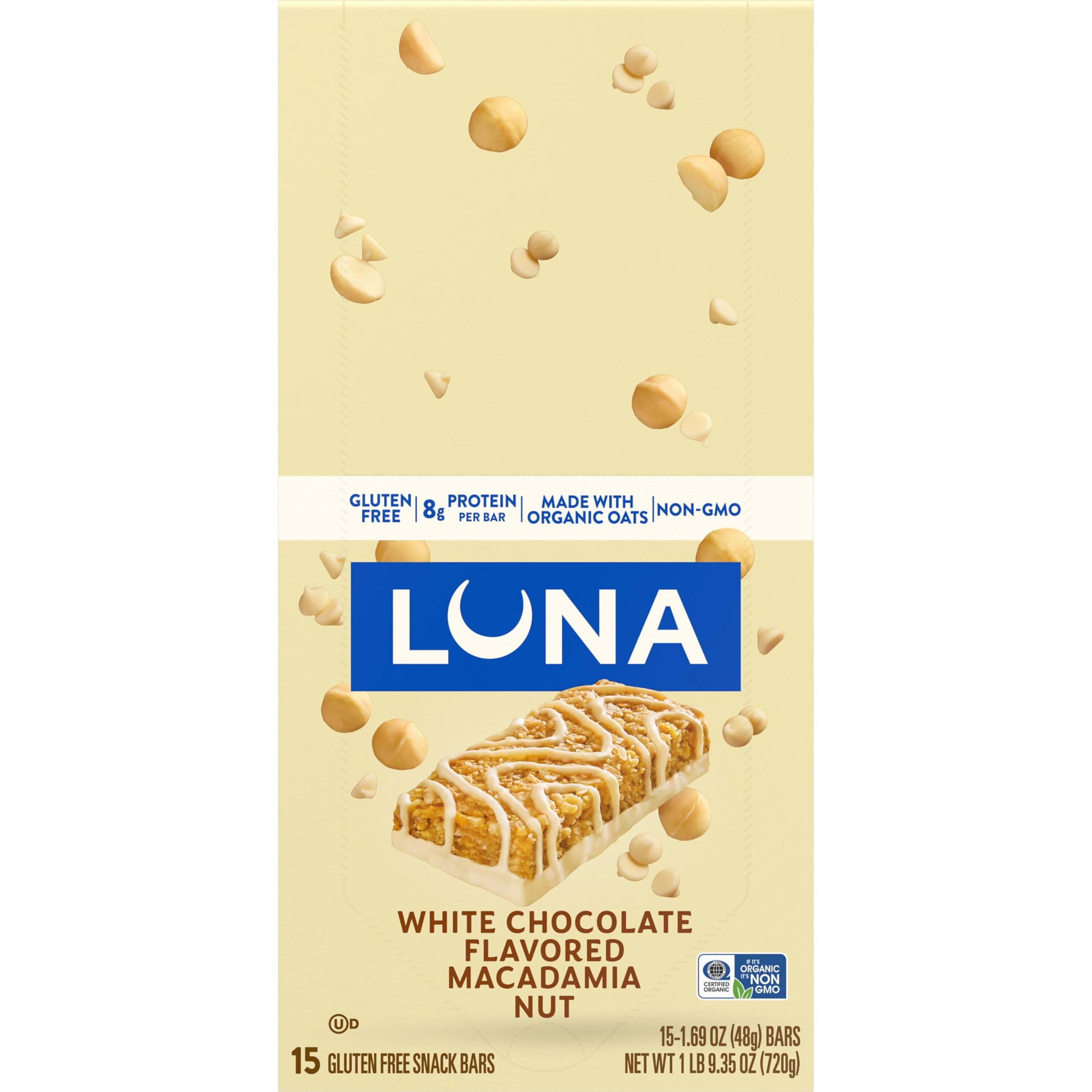Clif Luna batonik, 0,960 kg, biała czekolada, makadamia, 15-częściowy