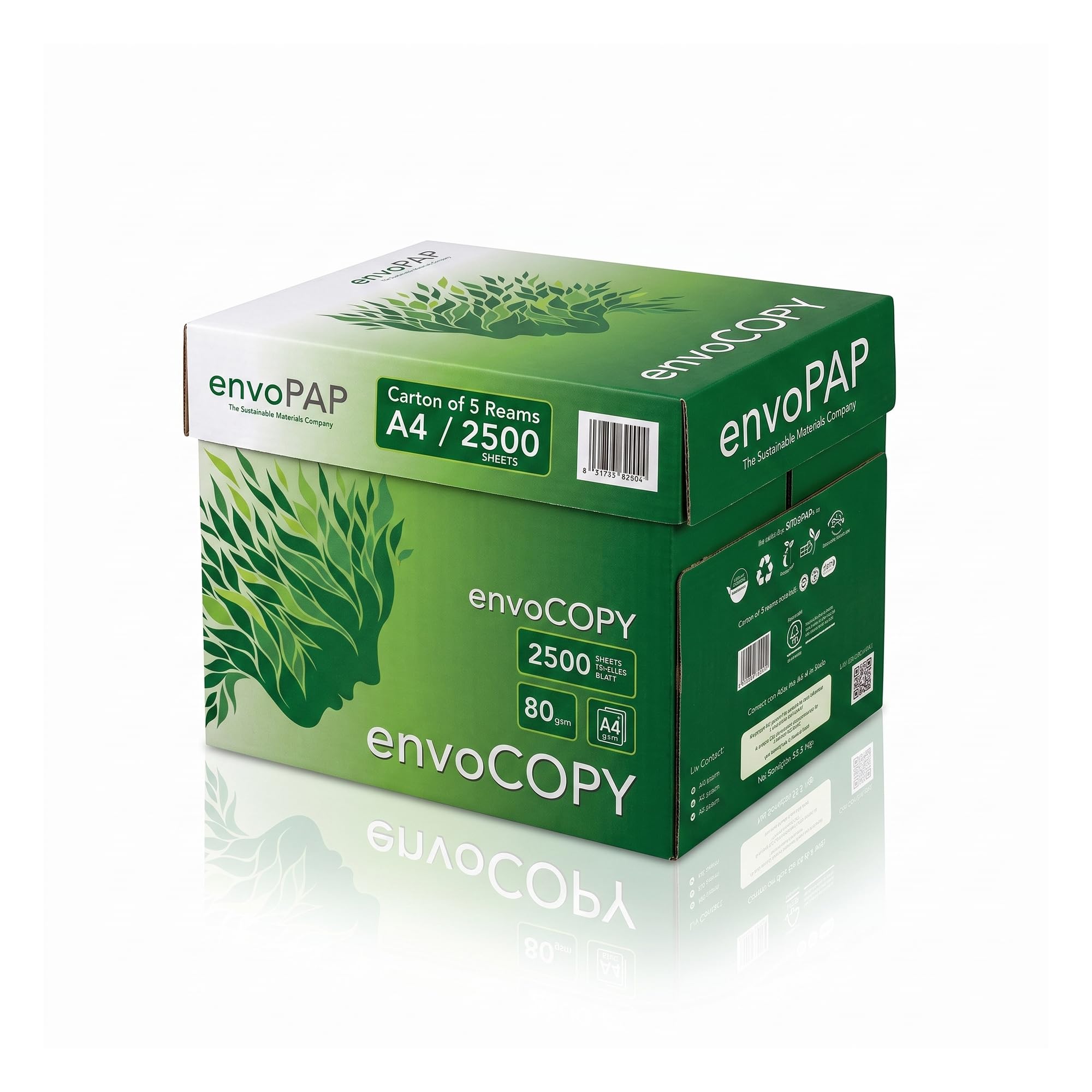 Carta A4 Premium 80 g/m² da Agrofibre, 5 Risme, 2.500 Fogli | Carta A4 premium 80 g/m² da agrofibre, 500 fogli, ideale per uffici, aziende e studi professionali.