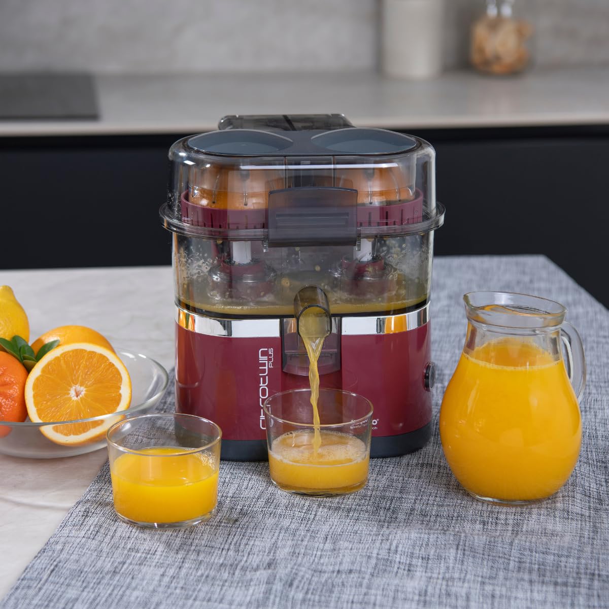 XSQUO Exprimidor de Naranjas Electrico Automatico con Doble Cabezal Zumo Natural Rapido Silencioso Facil Limpieza Compacto Potente Cocina Hogar Diario