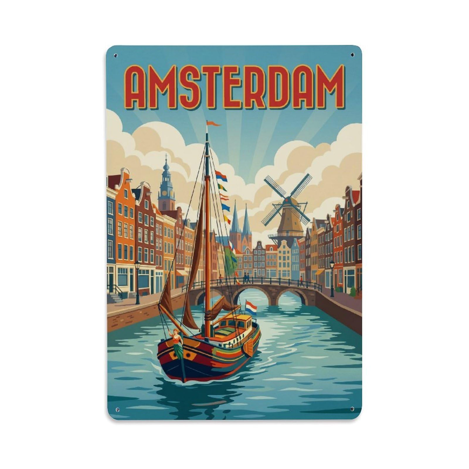 Vintage Travel Vessel Netherlands Traditional Metal Tin Sign