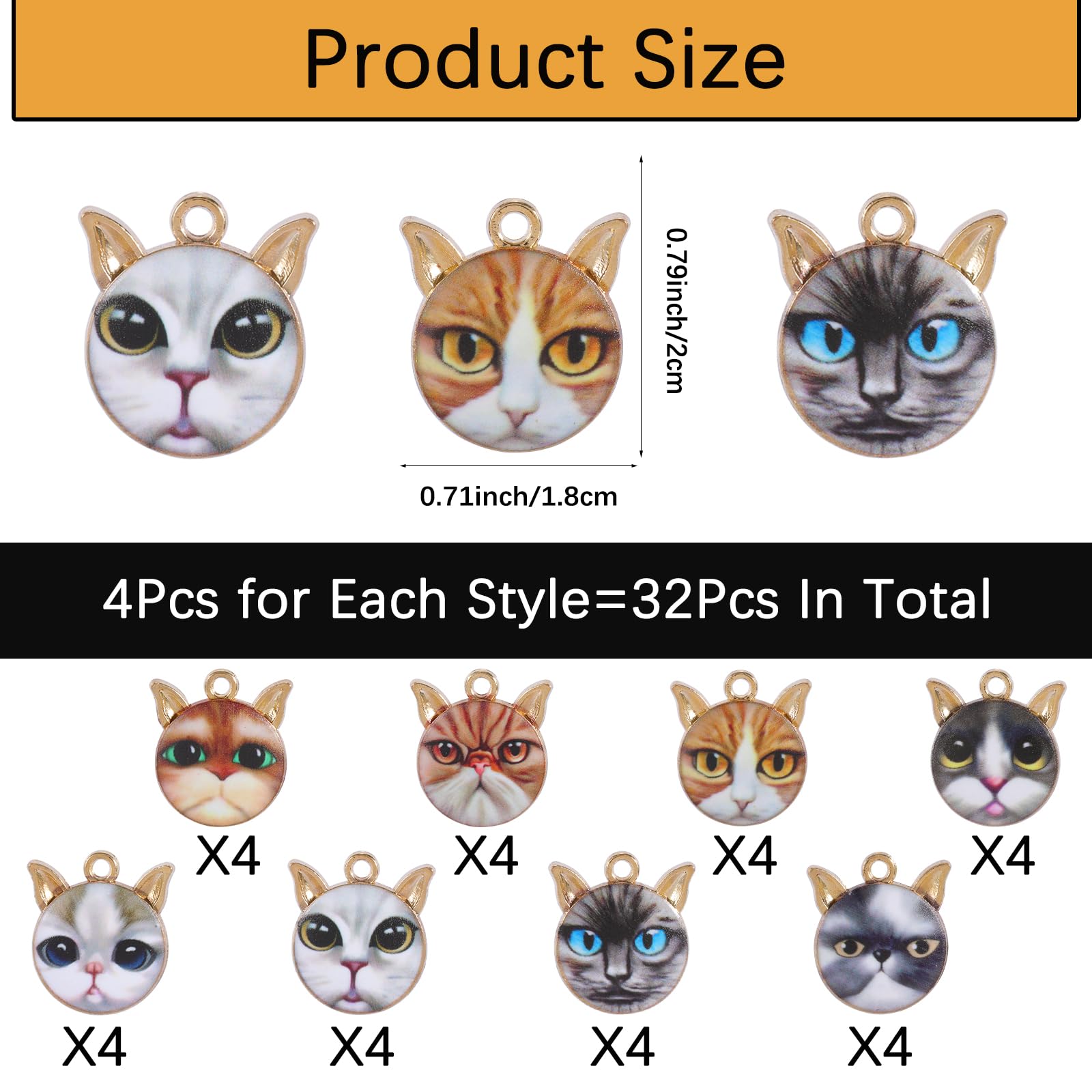 COGCHARGER 32Pcs Cat Head Charms Alloy Enamel Charms Pendants Cute Pet Animal Charms for Jewelry Bracelets Necklace Earrings Making DIY Craft Supplies - Image 2