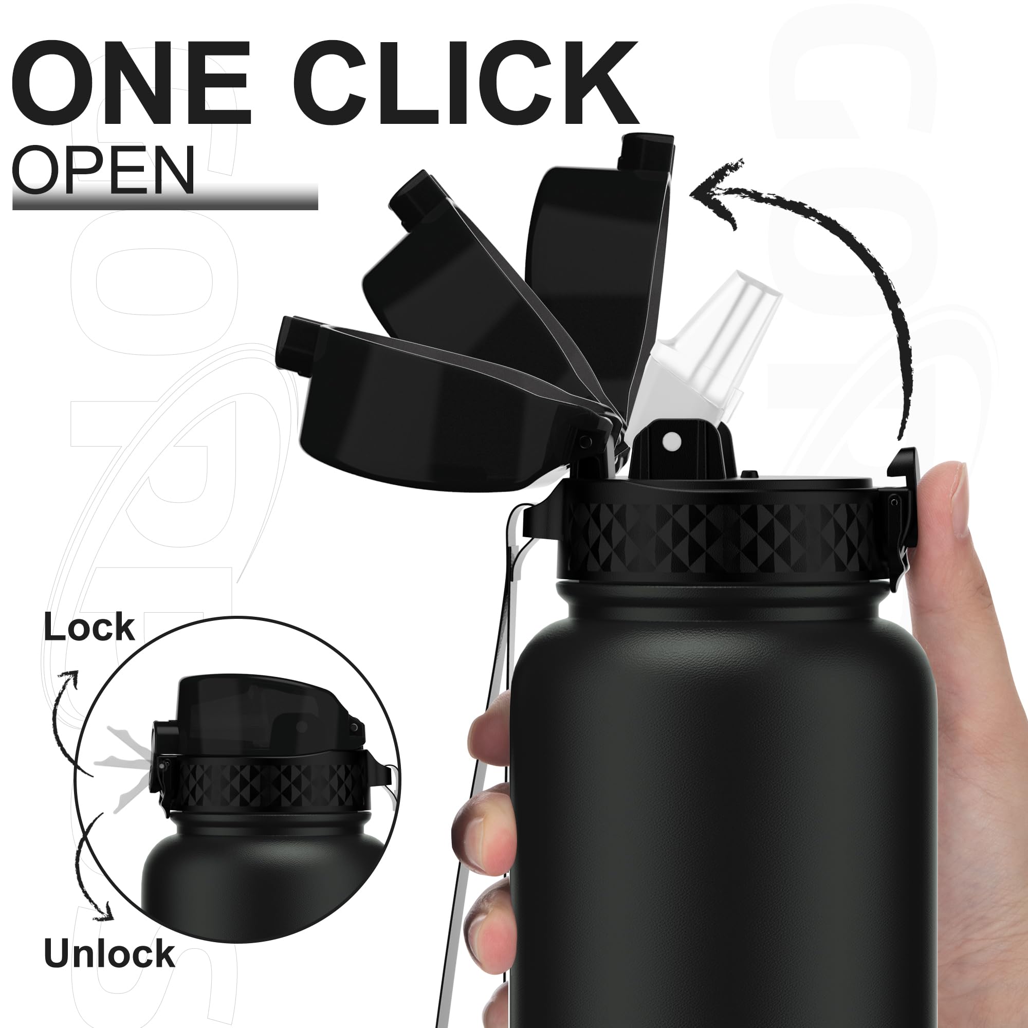 GOPPUS 1.2L/40oz Borraccia Inossidabile con Cannuccia Borraccia per Acqua Termica Fredda Borracce in Acciaio a Doppia Parete Borracce Isolate a Tenuta Stagna Borraccia per Adulti Flip Top