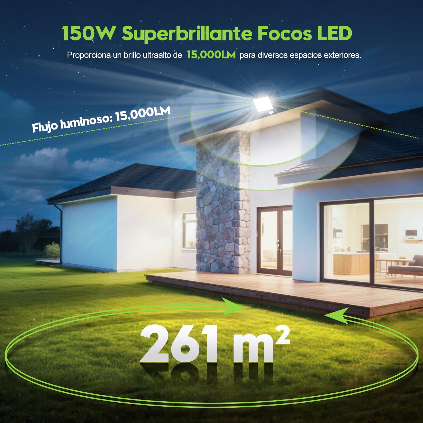Sararoom Foco LED Exteriore con Sensor de Movimiento 150W, 15000LM Foco Proyector LED, 2pz 6500K Blanca fría Luz de Seguridad, IP65 Impermeable Floodlight para Jardín Garaje Patio Estadio Hotel Naves