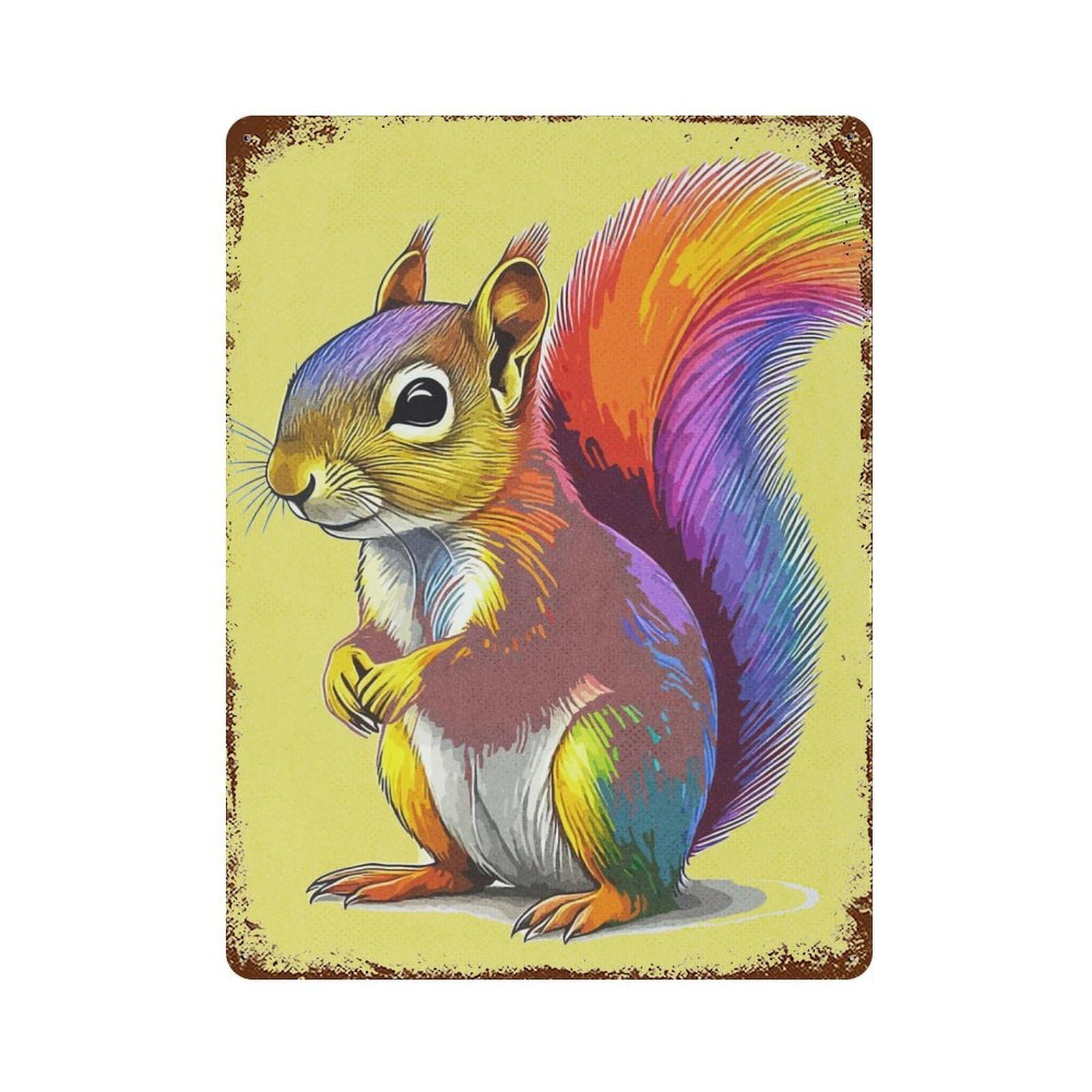 Retro Metal Sign Squirrel Colorful 15.7"x11.8", Retro Wall Decor for Living Room, Hallway And Home Decor