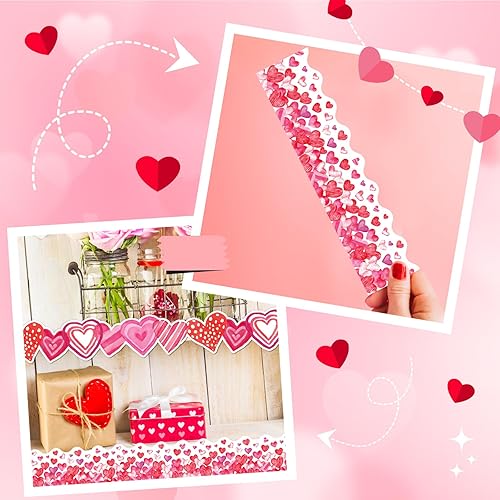 Miniatura 6 de Omlisca Decoración de tablón de anuncios para el día de San Valentín, 78.7 pies, bordes de corazón de acuarela troquelados, decoración de aula,