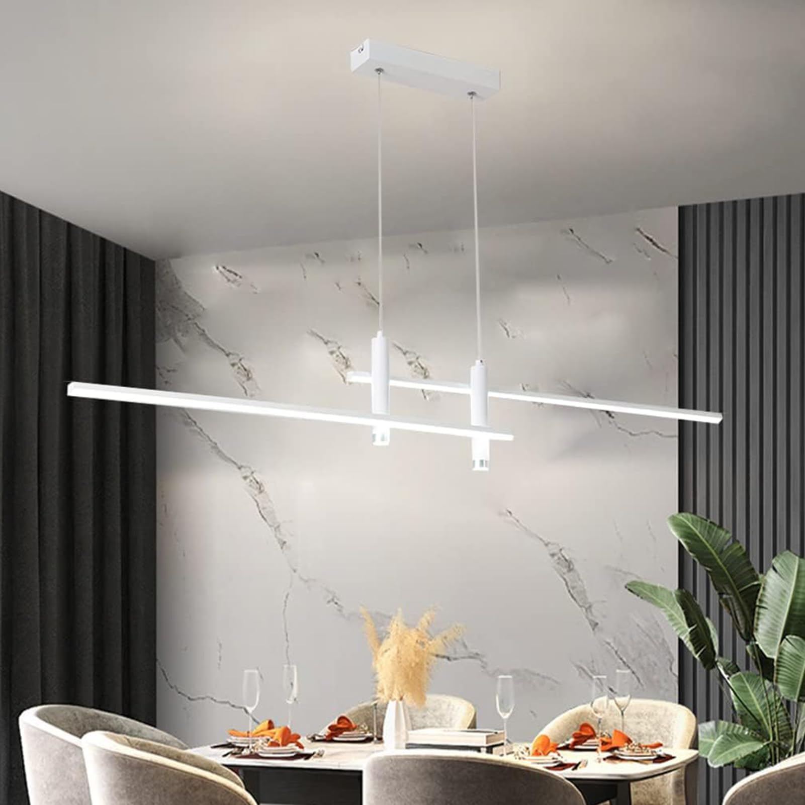 Nowoczesna lampa wisząca LED do jadalni i jadalni – ściemniana, regulacja wysokości za pomocą pilota zdalnego sterowania – lampa wisząca do kuchni, biura, salonu – żyrandol o liniowym