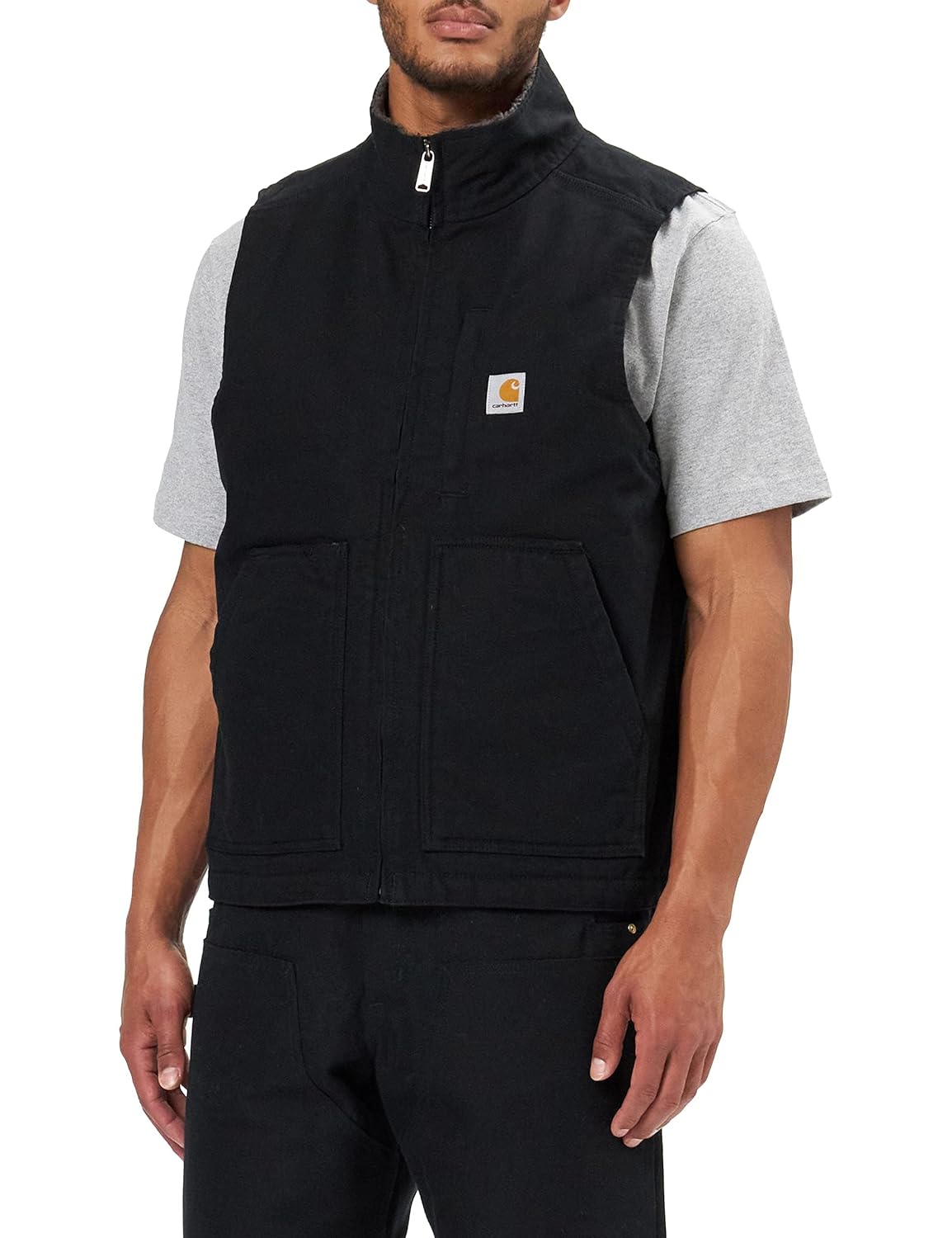 Carhartt Mens Loose Fit Washed Duck Sherpa-Lined Mock-Neck Vest