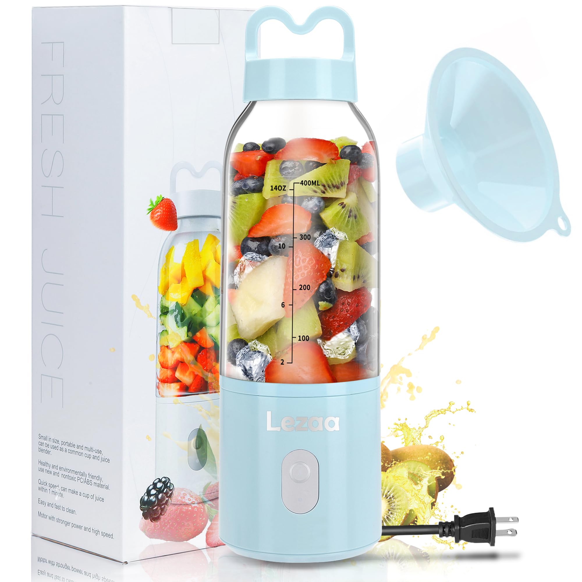 Smoothie Blender,Personal Blender with Funnel, Portable Blender for Shakes and Smoothies, 6 Stainless Steel Blades for Powerful Blending Performance,175W Blue (Blue)