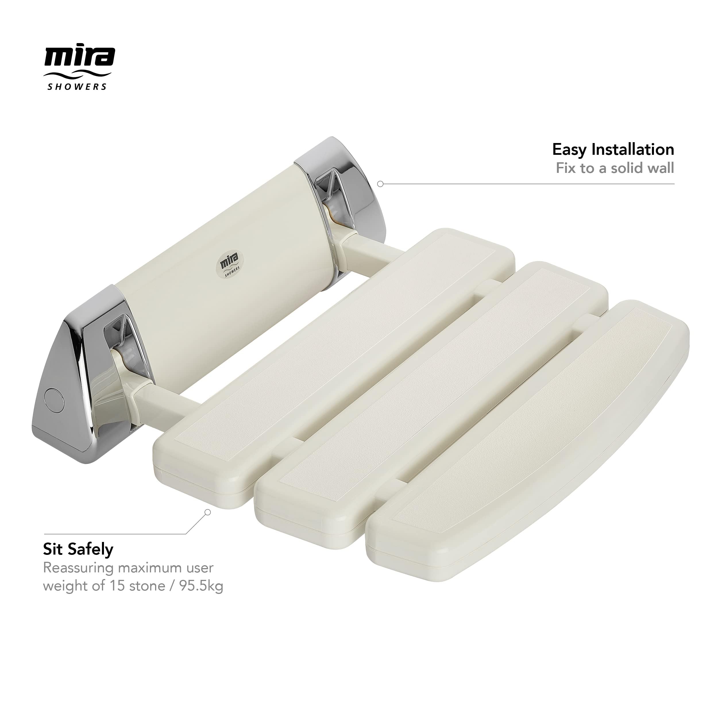 Mira Showers 2.1536.129 Asiento de ducha plegable montado en la pared, blanco/cromado