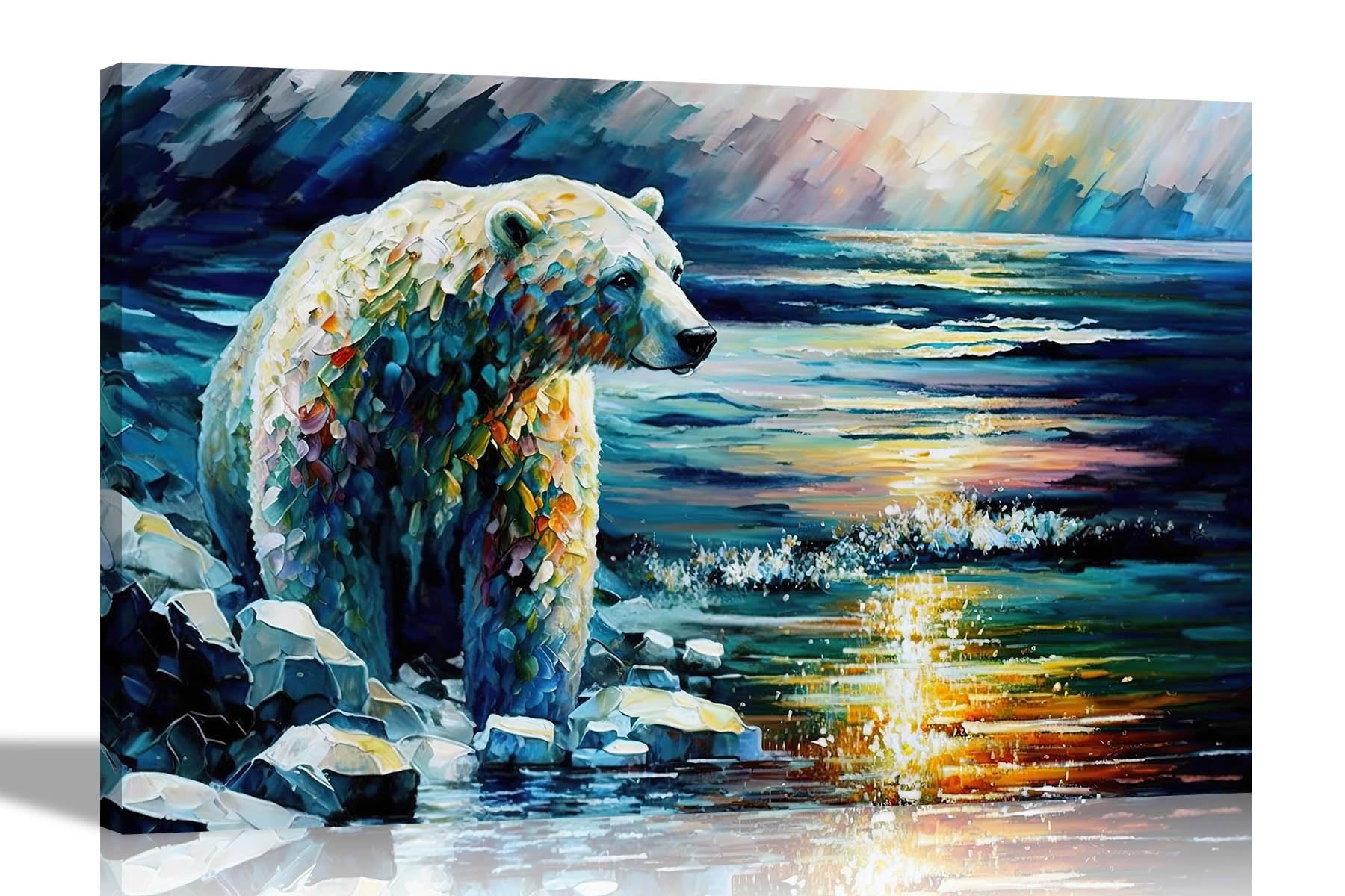Artley Prints Multicoloured - Polar Bear Gaze Abstract Colourful Canvas Prints For Bedroom, Living Room - Wall Art Animal Pictures To Hang Large 86 X 61Cm (34 X 24 Inches) A1