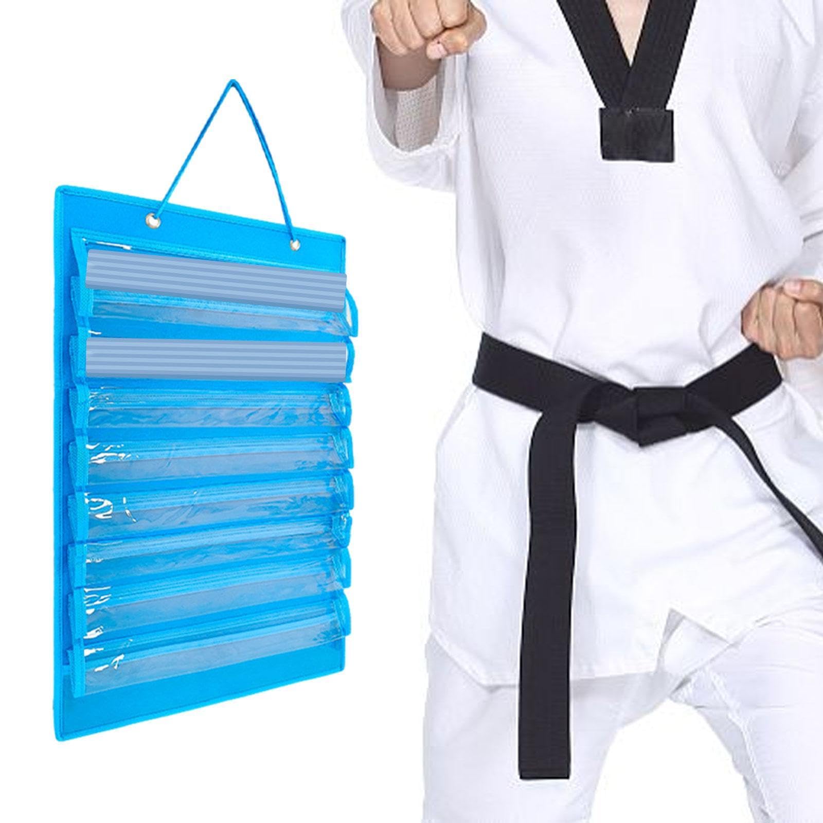 Colaxi Karate Belt Organizer,Taekwondo Belt Display Holder,Portable,Dustproof,Collection,Felt,Karate Belt Display Holder for 8 Belt, Blue