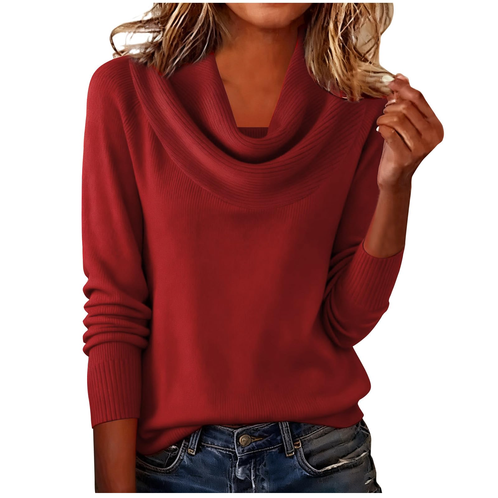Sweater for Women Cowl Neck Long Sleeve Knit Casual Pullover Tops Fall Winter Trendy Comfy Sweaters