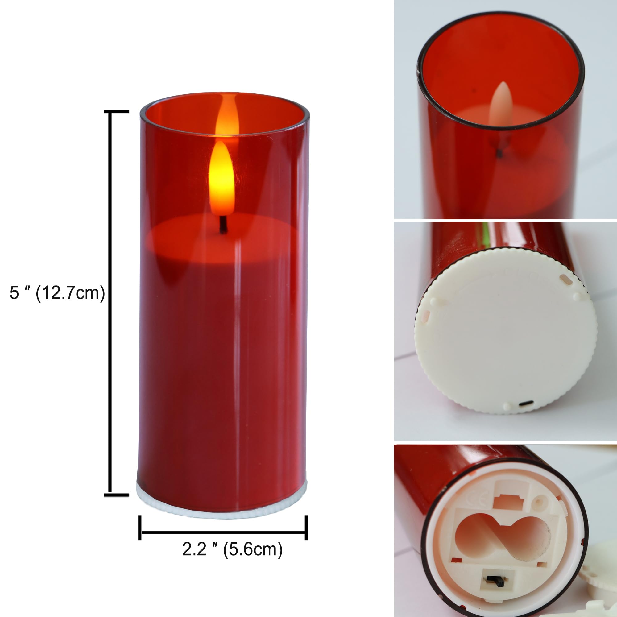 Set di 6 candele rosse senza fiamma a batteria con timer a distanza, 5 x 12,7 cm, paralumi a LED tremolanti, per San Valentino, Natale, feste, centrotavola, tavolo