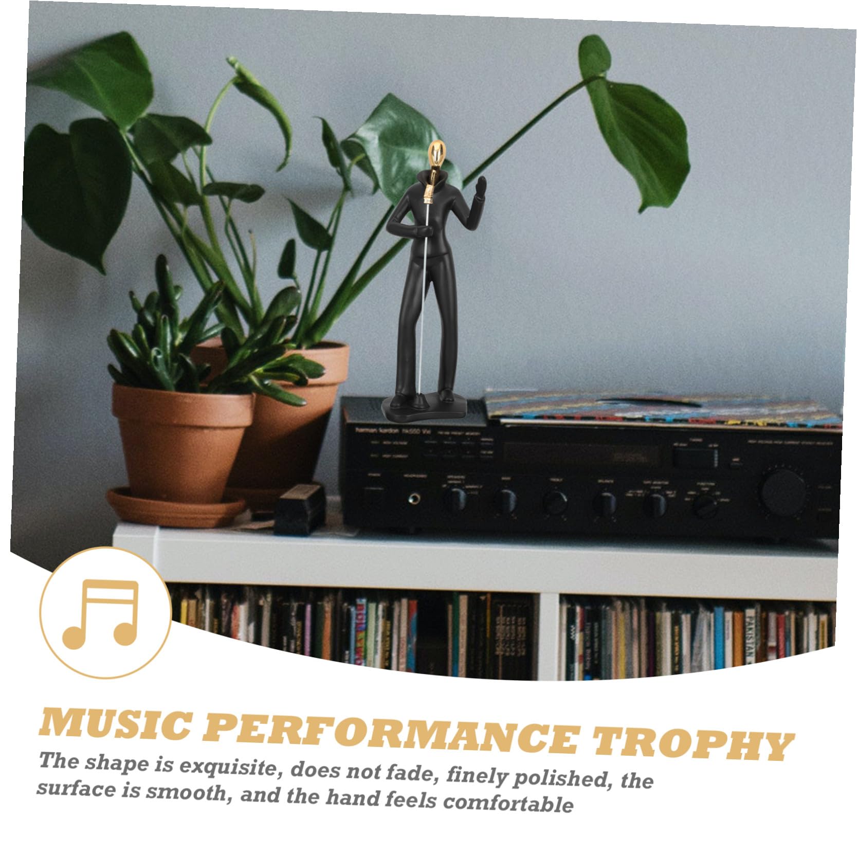Figura Resina de Base Musical Plana Negra para Decoración del Hogar
