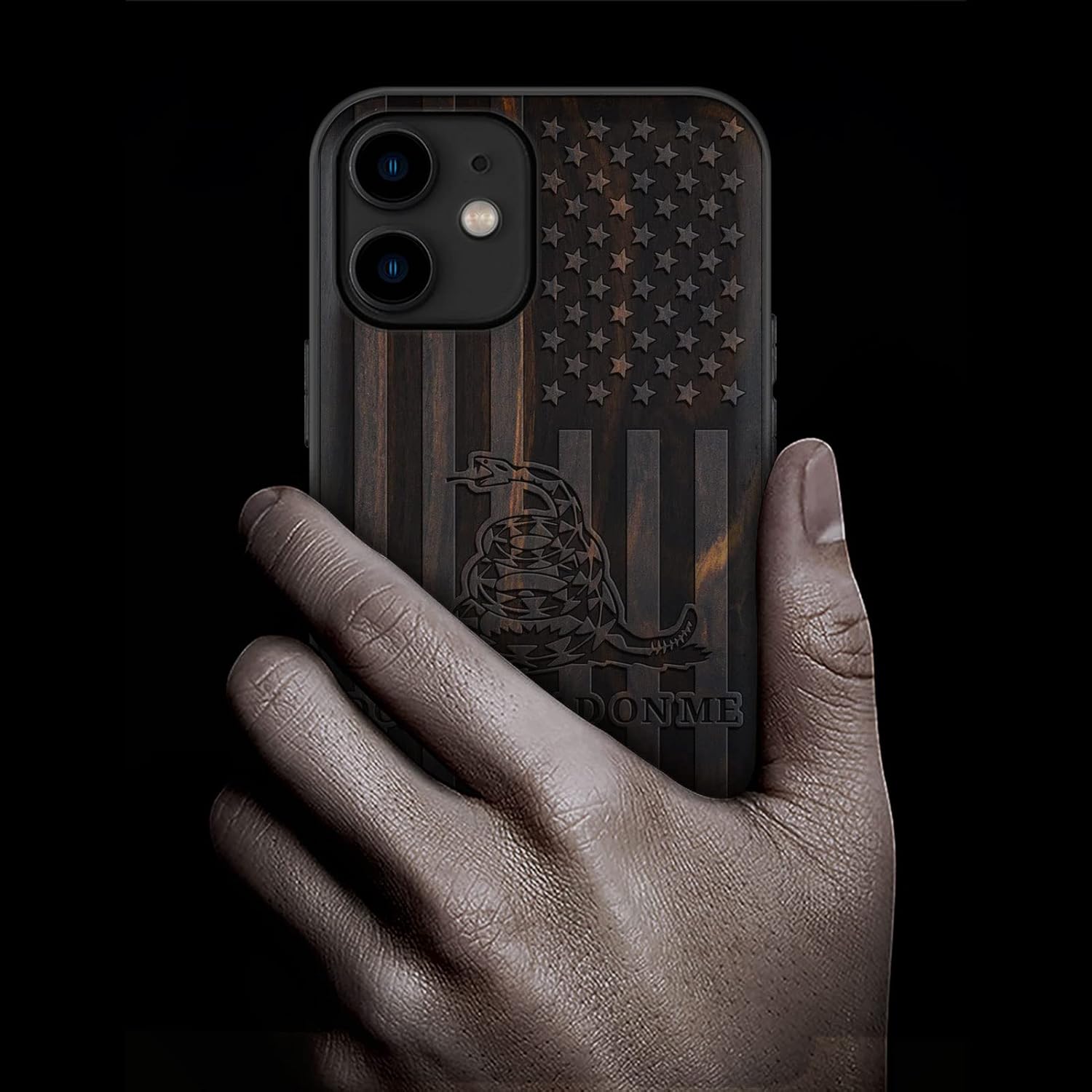 Carveit Wood Case for iPhone 11 Case [Natural Wood & Black Soft TPU] Shockproof Protective Cover Unique Wooden Phone Protector Compatible with iPhone 11 (Gadsden Flag-Blackwood)