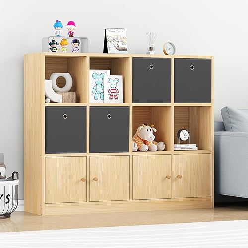 Miniatura 4 de Contenedores de almacenamiento de tela negra, cestas de tela para organizar estantes, cubos plegables de 11 pulgadas con asas para el hogar,