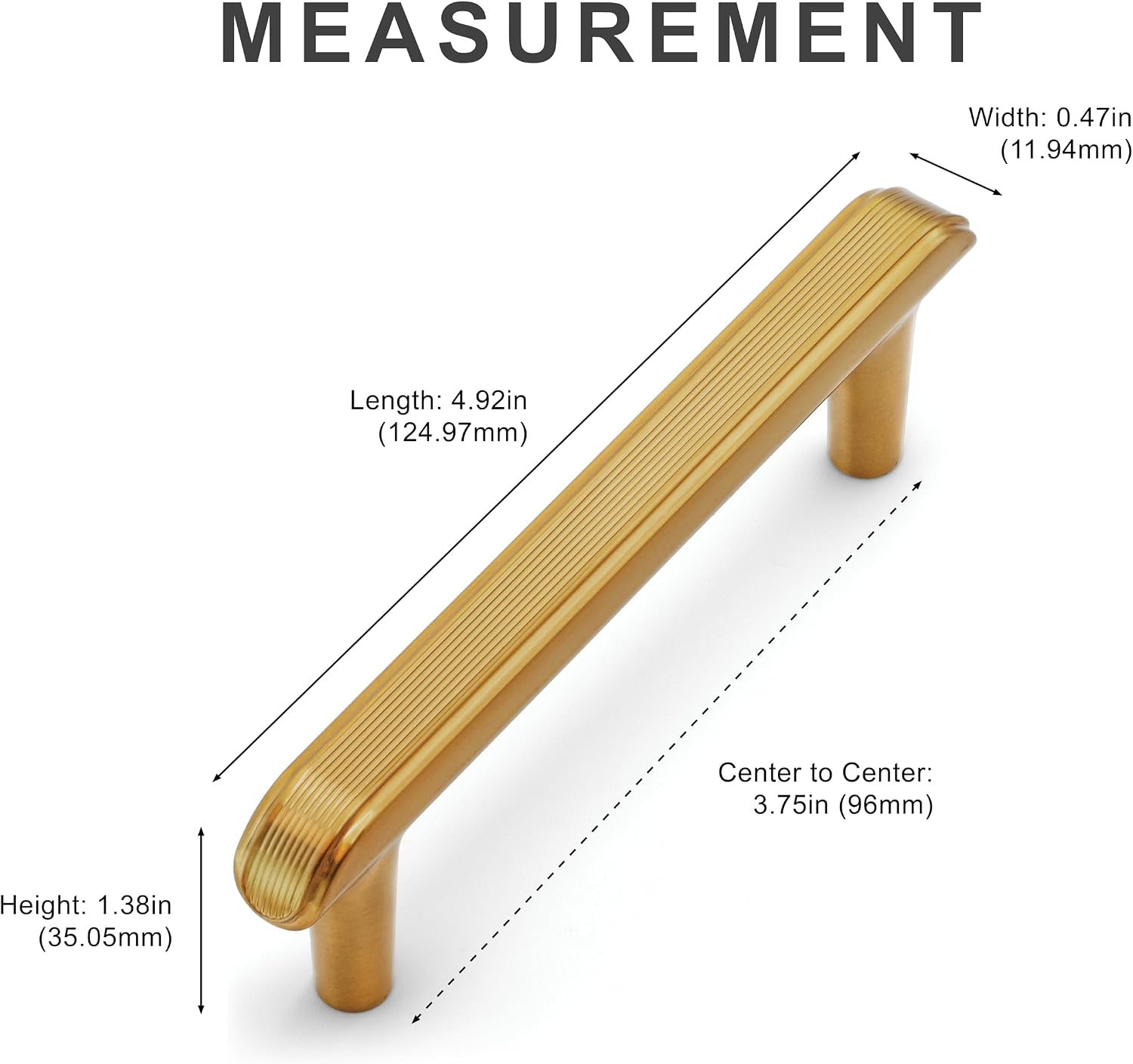 HESTIA HARDWARE 10 Pack Gold Cabinet Handles 3.75 Inch (96 mm) - Simply Modern Knurled Kitchen Cabinet Handles and Dresser Pulls (Z13.96mm.10.L)