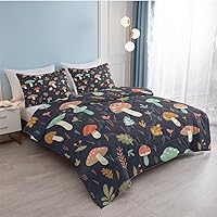 Vista 60 de SOULZZZ Juego de ropa de cama retro hippie tamaño matrimonial, edredón floral de hongos margaritas para niñas y mujeres, edredón negro con 2 fundas