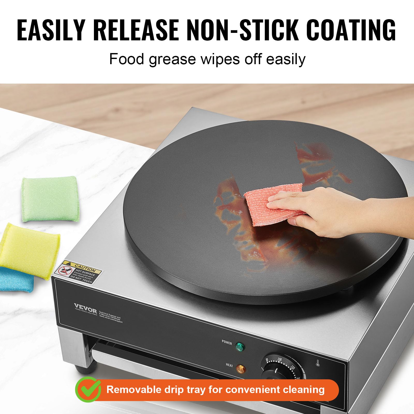 VEVOR Crêpière Électrique 40 cm, Appareil à Crêpes Commercial, Machine à Crêpes Antiadhésive, Plaque Chauffante à Crêpes Plate, 1700 W, en Acier Inoxydable, avec Contrôle de la Température, Restaurant