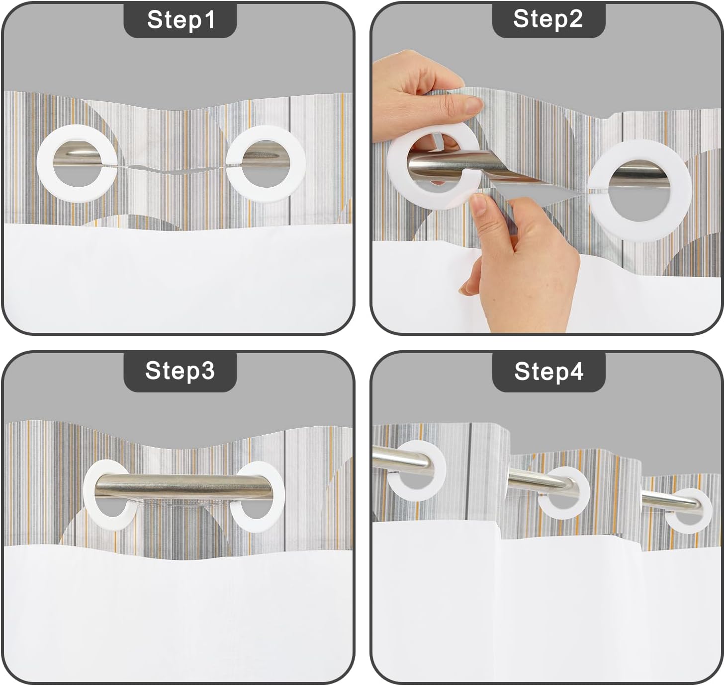 No Hook Shower Curtain with Snap in Fabric Liner Set - Gray Modern Geometric Arch Pattern, Waterproof Shower Curtains for Bathroom Hotel with See Through Top Window, 71x74 Inches
